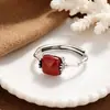 Anillo Yunchaixuan de Plata de Ley S925 Nudo de Bambú Ágata Roja, Nuevo Anillo Retro Estilo Chino Cubo de Azúcar, Anillo de Plata Vintage Envejecido al por Mayor