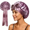 Bestseller transfronteiriço: Touca redonda de cetim com fita elástica de cor sólida, touca de dormir de seda artificial, touca de banho com laço, lenço de cabeça com aba larga