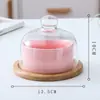 Tigela de Cerâmica para Sobremesa com Tampa de Vidro Transparente, Assadeira para Forno, Copo para Pudim, Prato Frutífero Criativo Dividido, Caixa de Armazenamento para Lanches