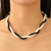 Collar de cuentas en blanco y negro moderno, hecho a mano, para mujer, sencillo, personalizado, vintage, de moda, con cadena de clavícula de perla de ónix negro.