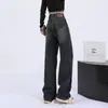 Estilo americano Retro Cintura Alta Perna Larga Jeans Menina gordinha das mulheres plus size Slim Novo Estilo Pequeno High Street Antigo Calças de Perna Reta