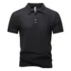 Moda masculina casual de comércio exterior transfronteiriço, design de botões duplos, gola de lapela, tamanho grande, cor sólida, manga curta, camisa POLO