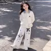 Conjunto de dos piezas versátil para niñas estilo coreano, top de cuadros patchwork con cuello para primavera y otoño con elegante ribete de encaje y pantalones casuales