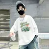 Camiseta básica de algodón puro de manga larga, ropa infantil estilo primavera y otoño, camiseta interior para niños, top para niños, diseño de dibujos animados moderno para niños mayores