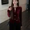 Camisa de Terciopelo Rojo Otoño/Invierno, Elegante, Sofisticada y de Lujo, con un Toque de Alta Gama para Ocasiones Importantes, Exudando un Aura de Diosa