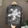 Moletom Grosso com Gola Careca, Forrado com Lã, Estilo Americano Tendência para Homens com Design Floral Mandala, Camiseta Básica Casual Versátil Rasgada