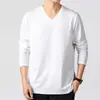 Novas Camisetas de Algodão Puro com Manga Longa e Decote V Outono e Inverno Masculinas Finas Camisetas Básicas Roupas Íntimas com Corte Justo e Versáteis
