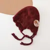 Gorro de Invierno para Bebé de Lana Rojo Festivo Tejido con Protección para las Orejas para Bebés y Niños Pequeños para Salir Gorro Grueso Cálido a Prueba de Viento