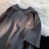 Camiseta Casual Trendy de Algodón Puro para Hombre, de Peso Pesado, Cuello Redondo, Manga Corta, Holgada, Oversize, con Diseño Creativo y Divertido de Gatito, para Verano