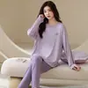Pijama de Modal para Mulheres, Primavera e Outono, Tamanho Grande, Caimento Solto, Manga Longa, Estilo Fino, Roupa de Casa Feminina, Conjunto Casual para Usar em Casa