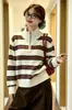Cárdigan de punto a rayas nuevo transfronterizo para mujer, otoño e invierno, suelto, adelgazante, versátil, suéter, chaqueta con cremallera, top