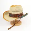 Sombrero de Paja Hueco para Exteriores de Comercio Exterior Europeo y Americano, Sombrero de Vaquero Occidental, Sombrero Turquesa con Estilo Étnico, Sombrero Retro Jazz