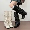 Botas de mujer de caña alta retro de nicho, nuevo estilo otoño 2026, punta fina, hebilla de cinturón, botas de montar de tubo alto