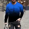 Camiseta de Manga Larga Nueva Transfronteriza Estación Independiente Europea y Americana, Suéter de Cuello Redondo, Estampado Digital 3D Casual Simple para Hombre