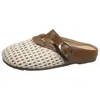 Mules cerrados de punta redonda con calados estilo francés para mujer, nuevo modelo primavera-verano, adecuados para combinar con faldas, sandalias de red tipo "lazy fishnet".