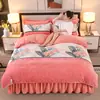 Juego de Cuatro Piezas de Vellón de Leche de Alto Peso Cálido Espeso Franela Coral Fleece Sábana Funda Nórdica Juego de Tres Piezas Ropa de Cama