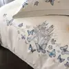 Jogo de Cama de Cetim Francês de Alta Contagem e Alta Densidade 100% Algodão Jogo de Quatro Peças Bordado Pesado Bordado de Borboleta Capa de Edredom 100% Algodão Puro Estilo para Todas as Estações