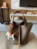 Bolso Canasta de Cuero de Primera Capa Tc de Alta Gama de Grano Completo, Bolso Cubo Versátil Simple y Elegante, Bolso con Forma de Cubo de Gran Capacidad