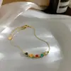 Tobillera de acero de titanio con cara sonriente de colores para niña, cadena para el pie de alta calidad, nuevo diseño de moda con cuentas de oro de 18 quilates, lujo ligero, no se decolora