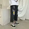 Calça Jeans Reta Rasgada Solta Transfronteiriça para Homens, Estilo Coreano Tendência Estilo Hong Kong Ins Super Popular Versátil Jeans de Verão para Homens