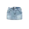 Falda de Mezclilla Lavada Retro de Tiro Bajo para Chica Popular Moda Primavera y Verano Corte Delgado Ceñida al Cuerpo Anti-Exposición Falda Corta Minifalda