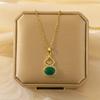 Collar de ágata verde con incrustaciones chapado en oro de lujo ligero para mujer, diseño moderno con sentido de la personalidad, combina con todo, cadena para la clavícula de otoño e invierno al por mayor