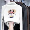 Roupa íntima infantil estampada com forro de fleece, gola alta, manga longa, quente e versátil, camiseta escovada para meninas, outono e inverno