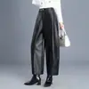Transfronterizo Otoño/Invierno 2026 Nuevo Estilo Holgado Suelto Moda Cuero PU Pantalones de Nueve Puntos Adelgazantes de Cintura Alta Pantalones de Nueve Puntos