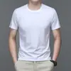 Nova Camiseta Masculina de Verão com Manga Curta de Seda de Amora, Gola Redonda, Cor Sólida, Seda Gelada, Estilo Casual Fino, Camisa Masculina da Moda