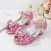 Sandalias de Flores Mariposa Primavera 2026 para Niñas Pequeñas Tacones Altos Zapatos Brillantes de Princesa Venta al por Mayor Infantil Sandalias para Niñas