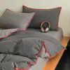 Conjunto de Quatro Peças de Algodão Lavado Tingido em Fio com Borda de Concha Xadrez Casual Conjunto de Três Peças de Lençóis de Cama Cobertura de Colcha de Algodão Puro para Dormitório Estudantil