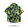 Camisa de Verão 2026 Praia Floral Desenho Animado Tendência Manga Curta Estilo Hong Kong Retro Floral Camisa Masculina