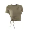 Traje de Yoga de Alta Gama de Manga Corta para Mujer Primavera y Verano Top Deportivo con Almohadilla en el Pecho Cordón Ajustable Corte Entallado Adelgazante Traje de Entrenamiento Fitness