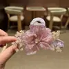 Presilha de Cabelo Flor de Organza Elegante Original Coreana Feita à Mão Flor de Cristal Grande Presilha de Tubarão para Mulheres