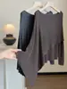 Elegante diseño de dos piezas, suéter de punto estilo capa para mujer, nueva colección de otoño, corte holgado, cubre el cuerpo, efecto adelgazante, top suéter asimétrico