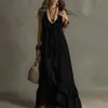 Ropa Casual Nueva de Verano 2026 para Mujer, Vestido Transfronterizo Estilo Europeo y Americano, Vestido Largo de Color Sólido con Cuello en U, Moderno y Elegante