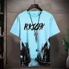 Camiseta Deportiva y Casual para Hombre Verano Seda de Hielo Delgado Tendencia Camiseta de Manga Corta Traje Corto Estilo Chino Pintura de Paisaje Superior