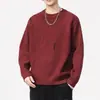 Suéter de lã vermelho pesado para homens, caimento solto, gola redonda, manga longa, camada base para outono e inverno, festivo e chamativo, suéter de tricô grosso