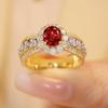 Corindón Rojo Huevo de Paloma Micro-incrustación de Diamantes de Alto Carbono Anillo Abierto de Diamantes Completo Anillo de Oro con Diamantes de Color Retro de Alta Gama para Mujer