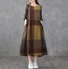 En stock nuevo Amazon AliExpress algodón fino holgado cuello redondo casual vestido de cuadros de longitud media