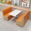 Conjunto de Mesa e Cadeiras para Refeições Rápidas em Laje de Rocha e Madeira Maciça para Lanchonetes, Restaurantes, Padarias, Lojas de Chá com Leite e Restaurantes de Hot Pot Picante; Combinação de Mesa e Cadeiras para Restaurante com Booth