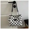 Bolso de hombro casual de lona con bloques de color, lunares, gran capacidad, moda 2026, nuevo, elegante, retro, tote, bolso para mujer, transfronterizo