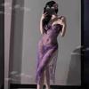 Nuevo Sexy Ropa Interior Sexy Camisón de Encaje Caliente Exportación Cintura Alta Abertura Pasión Pijama Traje Morado 2647