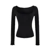 Camiseta cuadrada de moda y versátil para mujer, diseño de principios de otoño, top ajustado de manga larga con cuello en U