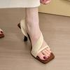 Estilo Retro Spice Girl ~ Zapatillas de Tacón Alto con Punta Cuadrada Francesa para Mujer Verano para Exterior Estilo Coreano Sandalias de Tacón Fino con Punta Abierta