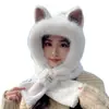 Adorable Sombrero de Felpa con Orejas de Zorro, Bufanda Todo en Uno para Mujer, Invierno, Protección para las Orejas, Gorro Cálido, Bufanda para el Cuello de Estudiante para Prevenir el Frío y el Viento