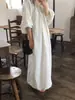 Vestido de Lujo con Forma de Capullo y Mangas Largas, Algodón Puro, Cuello de Algodón Puro de Nicho para Primavera y Otoño, Falda con Pliegues y Diseño Holgado