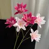 3 Lirios de Doble Pétalo para Salón de Bodas Decoración Floral Artificial, Flores de Seda para Arreglo en Jarrón Alto