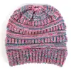 Gorro de lana para mujer, coleta, tejido, color, hilo variado, hilo de color, otoño e invierno europeo y americano, gorro pullover multicolor, gorro de copa hueca, transfronterizo
