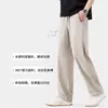 Calça masculina de seda gelada com toque fresco e alta elasticidade, novo estilo verão 2026, perna reta, moderna, cintura elástica com cordão, calça casual masculina
